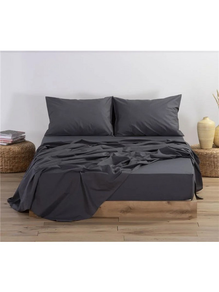 Nef-Nef Σεντόνι King Size Βαμβακερό με Λάστιχο 180x200+30 Basic 727 Dark Grey