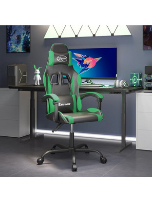 vidaXL Καρέκλα Gaming Δερματίνης Μαύρη Πράσινη 3143869