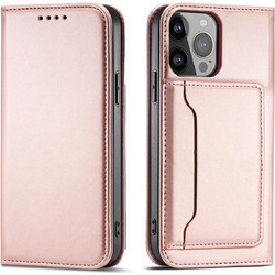 Magnet Card Case case for iPhone 14 Plus flip cover wallet stand pink