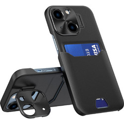 Leather Stand Case case for iPhone 14 Plus cover card wallet with stand black
