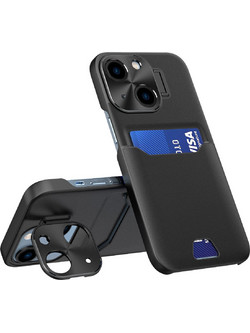 Leather Stand Case case for iPhone 14 Plus cover card wallet with stand black