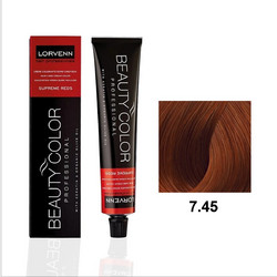 Lorvenn Beauty Color 7.45 Ξανθό Χάλκινο Ακαζού Μόνιμη Βαφή Μαλλιών 70ml