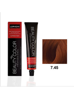 Lorvenn Beauty Color 7.45 Ξανθό Χάλκινο Ακαζού Μόνιμη Βαφή Μαλλιών 70ml
