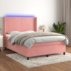 vidaXL Κρεβάτι Boxspring Βελούδινο Ροζ με Στρώμα & LED 140x200cm 3139450