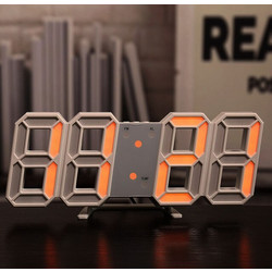 3D LED Διακοσμητικό Ρολόι Τοίχου / Επιτραπέζιο Ρολόι Λευκή Βάση Πορτοκαλί Φως