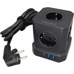 PowerCube Venex (VB4U5E-C) - 5x Schuko, 4x USB - Με Διακόπτη ON/OFF - Μαυρο VB4U5E-C