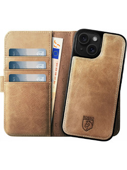 Rosso Elite - MagSafe Δερμάτινη Θήκη / Πορτοφόλι - Apple iPhone 15 - Light Brown (8719246419966)
