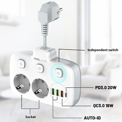 ΠΟΛΥΜΠΡΙΖΟ 2 ΘΕΣΕΩΝ ΜΕ ΔΙΑΚΟΠΤΗ ΚΑΙ 3 USB 2500W - LDNIO SE-2435