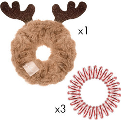 Invisibobble Red Nose Reindeer Original Λαστιχάκια Μαλλιών 3 Τεμάχια - Sprunchie Χνουδωτό Λαστιχάκι 1 Τεμάχιο