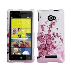 Σκληρή Θήκη Πίσω Κάλυμμα για HTC Windows Phone 8X Λευκή με Ρόζ Λουλούδια (OEM)