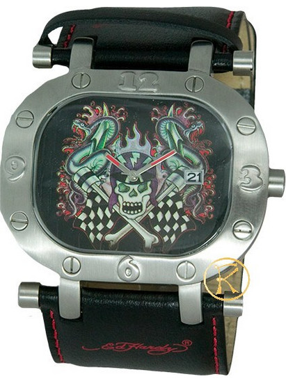 ED Hardy Mens Bolt LOS Angeles Ανδρικό Ρολόι με Μαύρο Δερμάτινο Λουράκι BT-LA