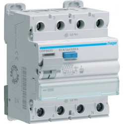Ρελέ Διαρροής Τύπου F 30Ma 4P 63A CDF663D Hager CDF663D
