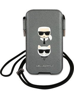 Karl Lagerfeld Τσάντα KLHCP12MOPHKCG 6,1" γκρί/σκληρή θήκη Saffiano Ikonik Karl+ampChoupette Head