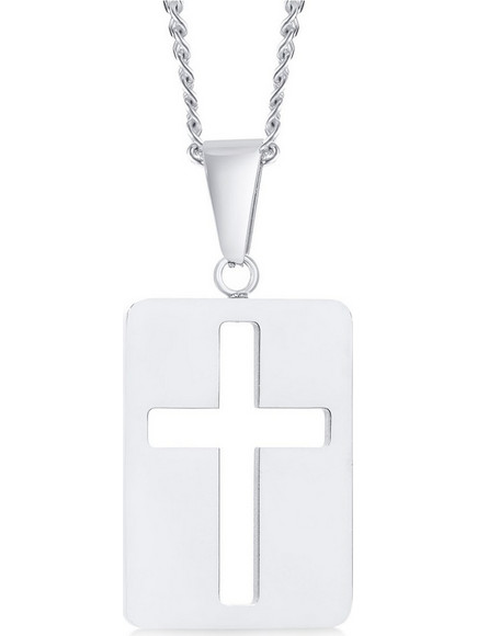 Original Mens Fashion Σταυρός Unisex Silver Μήκους 70cm Με Αλυσίδα Από Ατσάλι