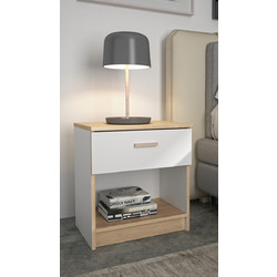 Tulle Κομοδίνο Με Ενα Συρτάρι 48x52x35εκ. Λευκό / Blond Oak