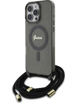 Guess Crossbody Cord Script MagSafe - θήκη για Apple iPhone 16 Pro - Μαύρο