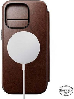 NOMAD θήκη Πορτοφόλι δερμάτινη Horween Modern Folio Rugged rustic MagSafe για Apple iPhone 16 PRO 6.3 2024 - ΚΑΦΕ - NM01676485