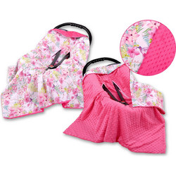 Double-sided car seat blanket - hummingbirds in flowers