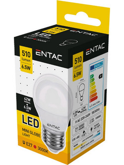 ENTAC LED ΣΦΑΙΡΙΚΗ 6.5W E27 3000K