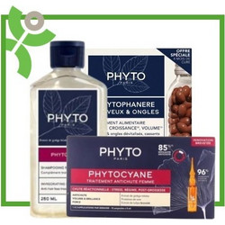 Phyto Phyto Phytocyane Shampooing Revigorant-Σαμπουάν κατά της Γυναικείας Τριχόπτωσης, 250ml & Anti Hair Loss Treatment-Θεραπεία για την Αντιδραστική Τριχόπτωση, 12x5ml & PhytoPhanere Συμπλήρωμα Διατρ