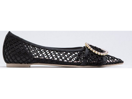 Mesh Crystal Embellished Flats Black