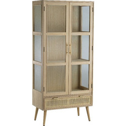 Artekko Cons Βιτρίνα MDF Ψάθα Γυαλί Φυσική Απόχρωση (72x39x159)cm