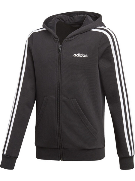 Adidas Essentials 3-Stripes Παιδική Ζακέτα Φούτερ με Κουκούλα και Φερμουάρ Μαύρη DV0368