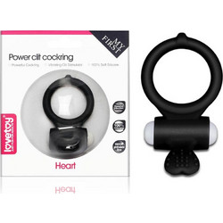 Lovetoy Power Clit Cockring Heart Ελαστικό Δαχτυλίδι Πέους Σιλικόνης με Δόνηση Μαύρο