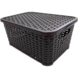 Κουτί Αποθήκευσης με Χερούλια και Καπάκι 10L Rattan Beboulino Black SP-295