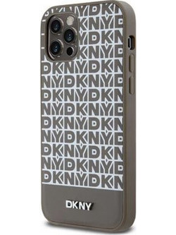 DKNY PU Leather Repeat Pattern Bottom Stripe Θήκη Δερματίνης με Magsafe για iPhone 12 / 12 Pro Μπεζ