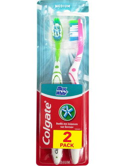 Colgate Max White Medium Οδοντόβουρτσες 2τμχ Πράσινη Ροζ