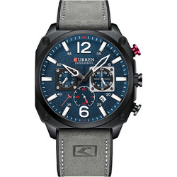 Curren Ανδρικό Ρολόι με Γκρι Δερμάτινο Λουράκι 8398 Grey