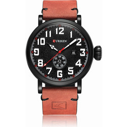 Curren Ανδρικό Ρολόι με Καφέ Δερμάτινο Λουράκι 8283 Red