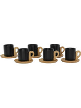 Φλυτζάνια Espresso Με Πιατάκια Nordic (Σετ 12Τμχ) 030033 90ml 29x21x7cm Black-Natural Πορσελάνη,Bamboo