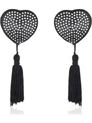 Διακοσμητικά Θηλών Με Στρας - Toyz4Lovers Fetish Art Heart Shine Nipple Covers Black 12cm