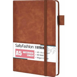 SALLYFASHION Notebook A5 Lined, 180 σελίδες δερματίνη με σκληρό εξώφυλλο καφέ