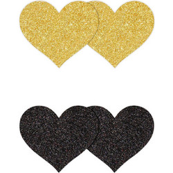 Pasties Glitter Hearts 2 Pair - Black/Gold