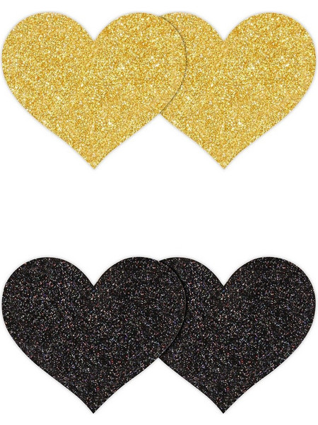 Pasties Glitter Hearts 2 Pair - Black/Gold