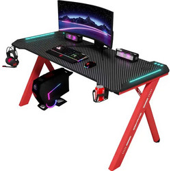 Γραφείο Gaming D2107 Με Φωτισμό RGB Υφή Ανθρακονήματος Και Μεταλλικό Σκελετό