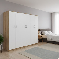 Ντουλάπα εξάφυλλη Athos ΙΙ pakoworld sonoma-λευκή 240x42x180εκ