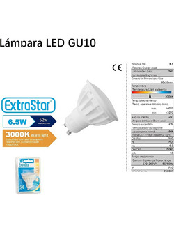 Λάμπα LED για Ντουί GU10 6.5W 500LM Θερμό Λευκό 3000K ExtraStar 99075