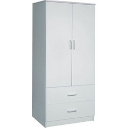 CLOSET Ντουλάπα Δίφυλλη, Ράφι, Θέσεις για Κρεμάστρες, 2 Συρτάρια, Απόχρωση Άσπρο