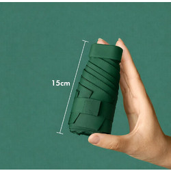 Ομπρέλα τσέπης mini 15cm Bροχής - Ήλιου (UV Προστασία UPF50+) σπαστή Fiberglass από Πολυεστερικό ύφασμα, Αντιανεμική, Διάμετρος 90cm με 6 μπανέλες - Σκούρο Πράσινο