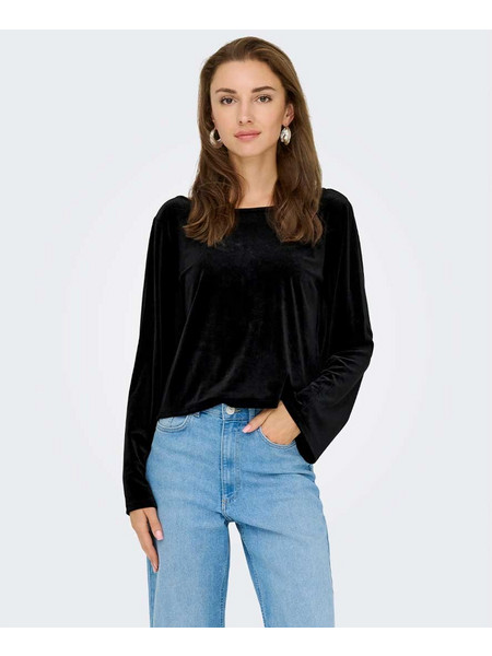 JDY JDYVICTORY L/S VELVET BOW TOP JRS BLACK