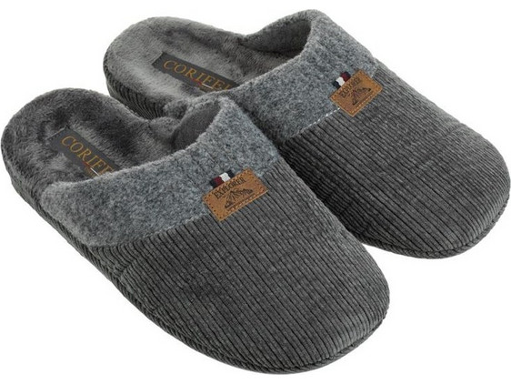 Παντόφλες Ανδρικές Χειμερινές Χωστές Γκρι Ανάγλυφη Ρίγα Patch Δερματίνη