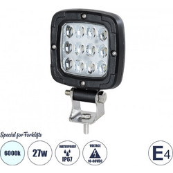 GloboStar 85454 E4 Mark Vehicle & Forklift Work Lights - Φώτα Εργασίας για Οχήματα Περονοφόρα - Κλάρκ LED 27W DC 10-80V Αδιάβροχο IP67 Ψυχρό Λευκό 6000K Μ9.5 x Π3 x Υ13.5cm