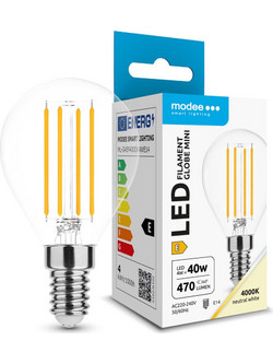 Modee LED Λάμπα Filament Globe Mini G45 4W E14 4000K 470lm ERP