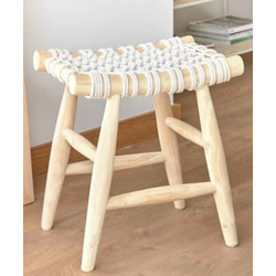 Ξύλινο Σκαμπό Macrame ΚΟΜΒΟΣ (45x32x45) Wood 60% - Cotton 40% Natural
