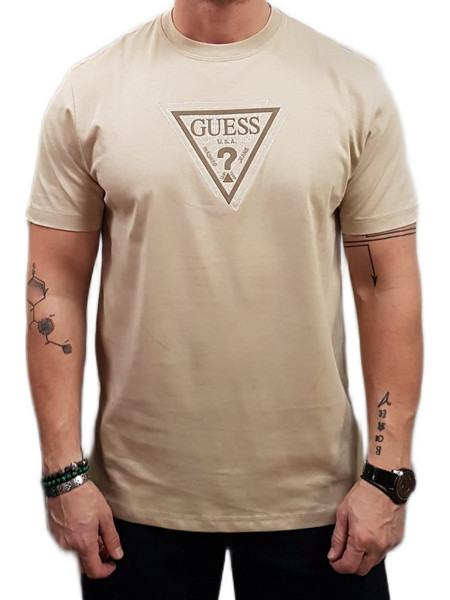 Guess - M6RI23K8FQ4-G1DR - Triangle Logo - Beige - Slim Fit - T-Shirt Μακό - beige