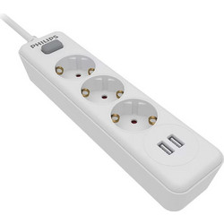 Philips SPN3032W.GRS Πολύπριζο 3 θέσεων με 2 USB Type-A 2.4 A